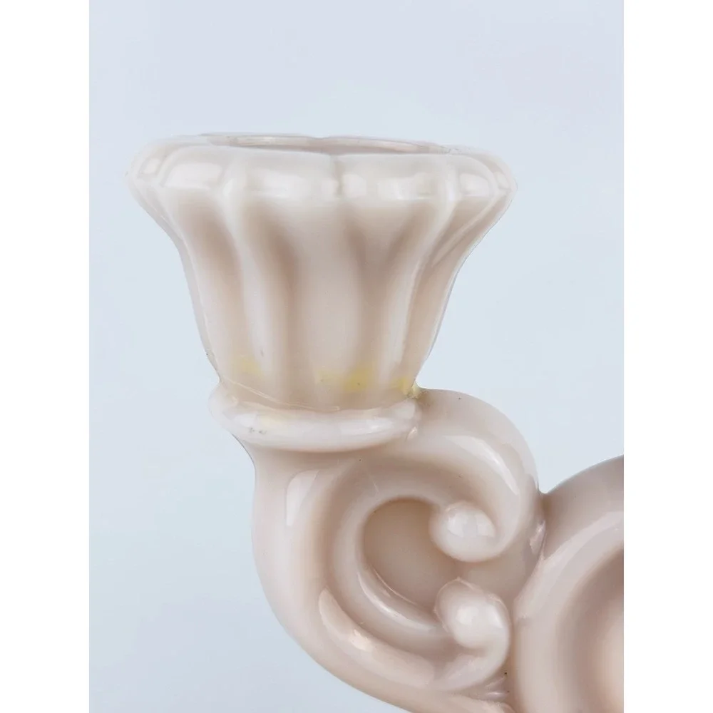 Vintage Cambridge Pink Milk Glass Crown Tuscan Rosepoint Double Candlestick